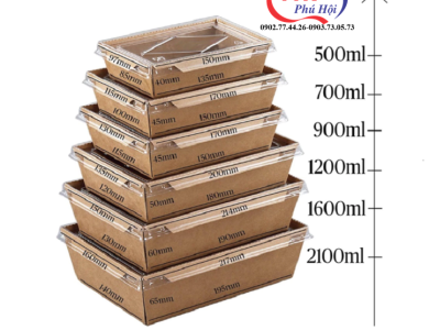 Hộp giấy kraft 1600ml - nắp trong